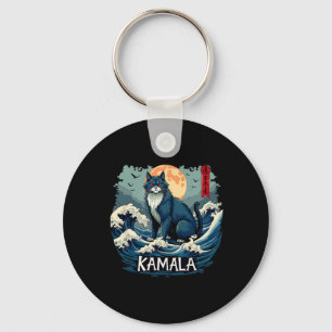 Blue Cats Wave For Kamala Funny Key Ring