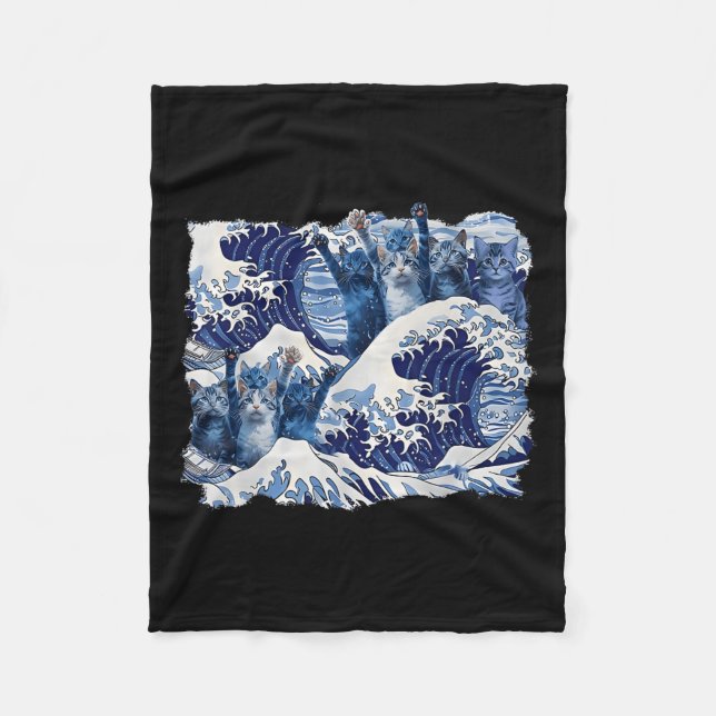 Blue Cats Wave For Kamala Harris Blue Wave Of Cat  Fleece Blanket (Front)