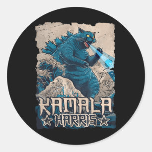 Blue Cats Wave For Kamala Harris Japanese Art Kaij Classic Round Sticker