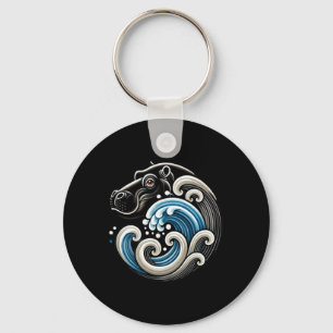 Blue Cats Wave Funny Blue Wave Of Moo Deng Cute Ba Key Ring