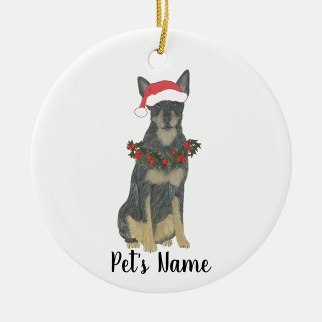 Blue Cattledog Heeler Christmas Ceramic Tree Decoration (Front)