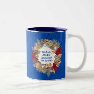 Blue CELEBRATE JESUS Christmas Two-Tone Coffee Mug