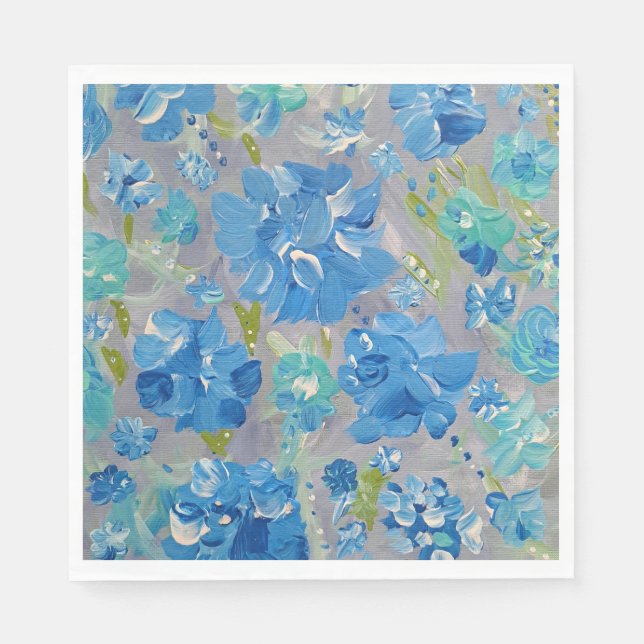 Blue Celebration Floral Paper Napkins (Front)