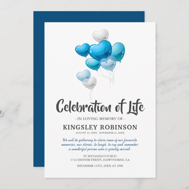 Blue Celebration of Life Funeral Invitation (Front/Back)