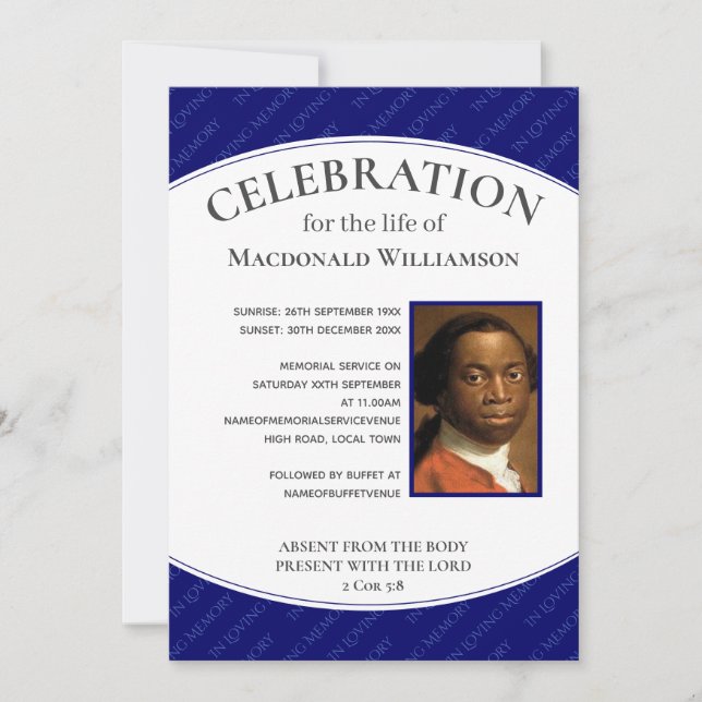 Blue CELEBRATION OF LIFE Photo Memorial Funeral Invitation (Front)
