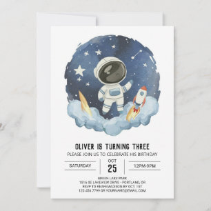 Blue Celestial Elegant Astronaut Boy Birthday Invitation