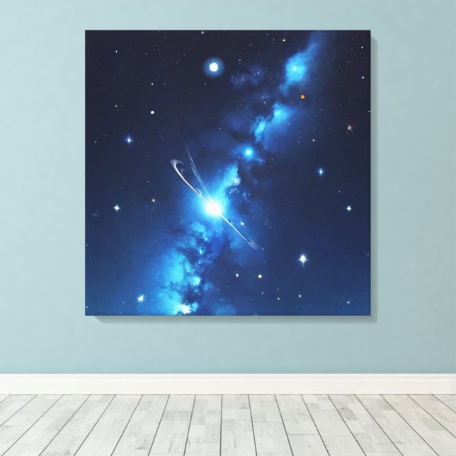 Blue celestial galaxy of stars canvas print (Insitu(Wood Floor))