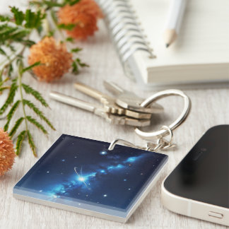 Blue celestial galaxy of stars key ring
