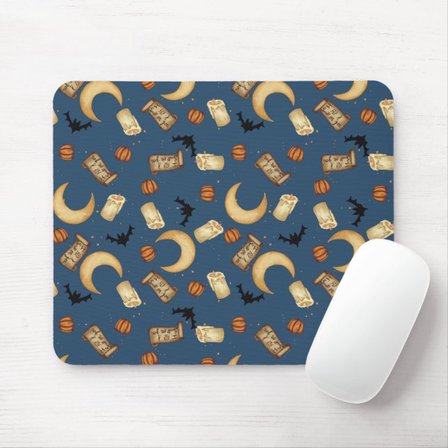 Blue Celestial Halloween Witchy Moon Mouse Pad (With Mouse)