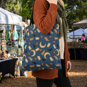 Blue Celestial Halloween Witchy Moon Tote Bag