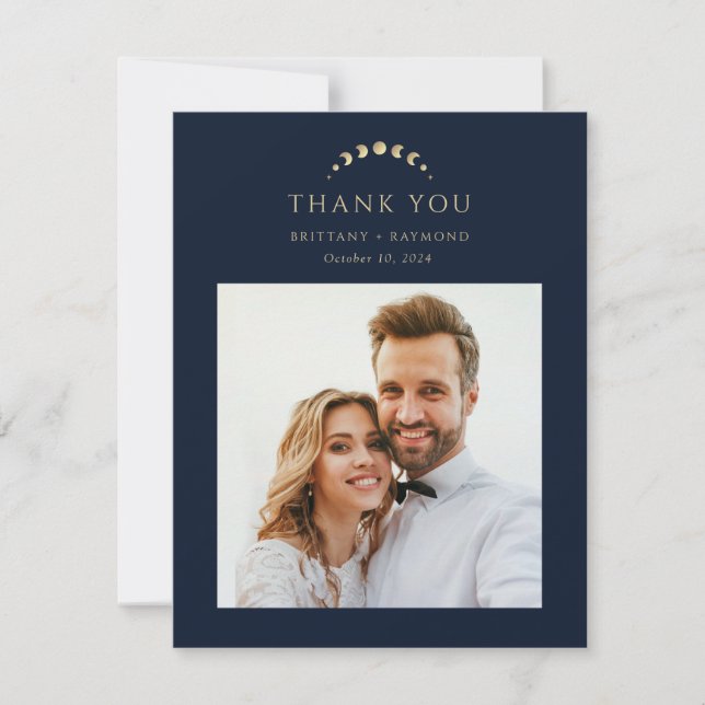 Blue Celestial Wedding Thank You Card (Front)