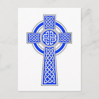 Blue celtic cross design postcard