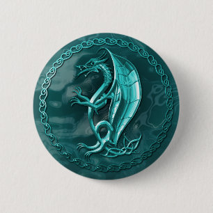 Blue Celtic Dragon Button