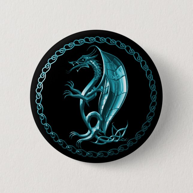 Blue Celtic Dragon Button (Front)