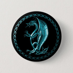 Blue Celtic Dragon Button