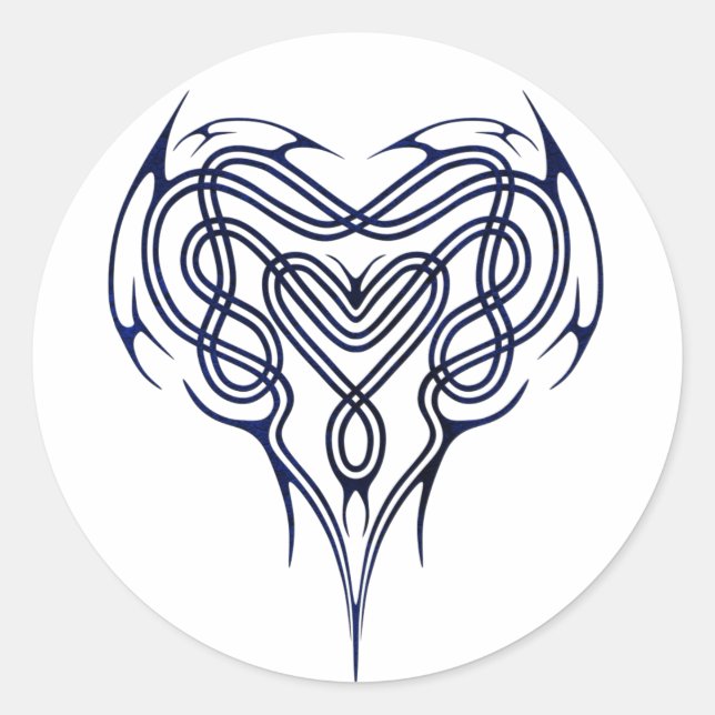 Blue Celtic Heart Knot Classic Round Sticker (Front)