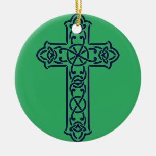 Blue Celtic High cross Ceramic Tree Decoration