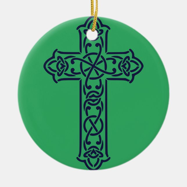 Blue Celtic High cross Ceramic Tree Decoration (Front)