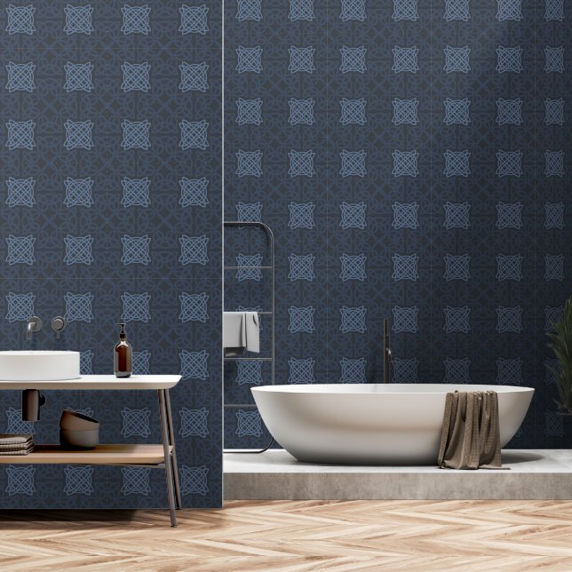 Blue Celtic Knot Pattern Wallpaper (Bathroom)