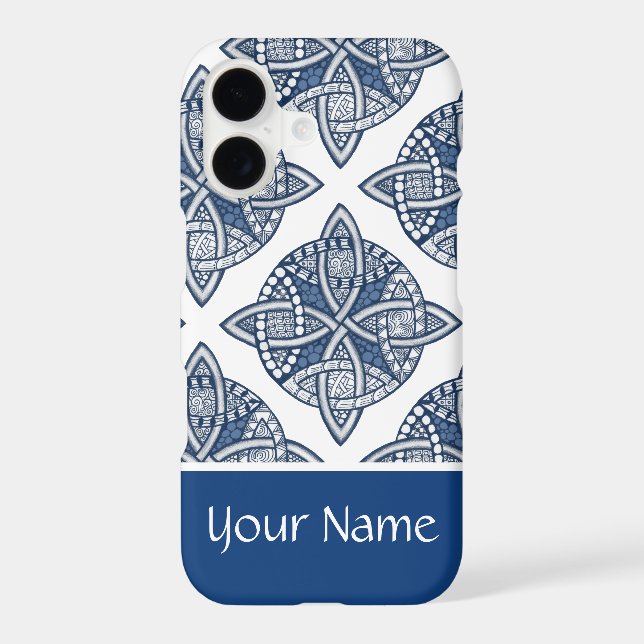 Blue Celtic Knot Personalised with Your Name iPhone Case (Back)