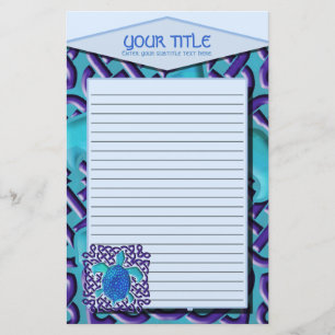 Blue Celtic Knot Turtle Lined Stationery
