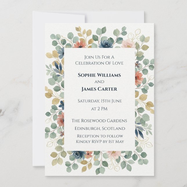 Blue Celtic Thistle Corner Wedding Invitation (Front)