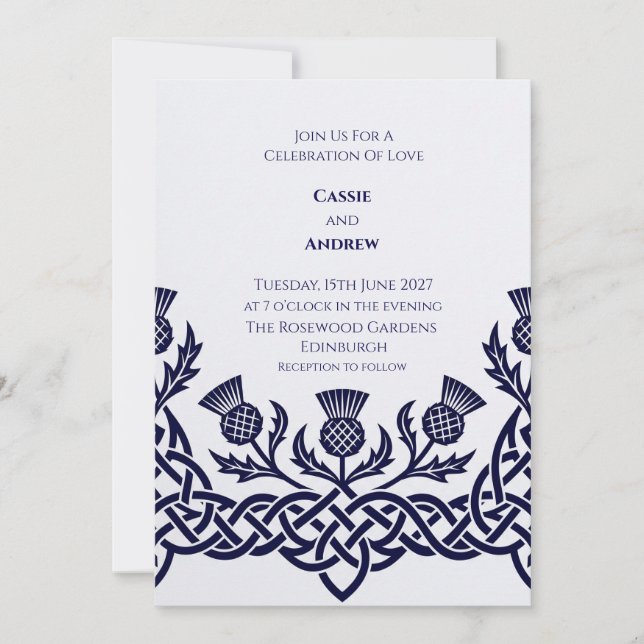 Blue Celtic Thistle Wedding Invitation (Front)