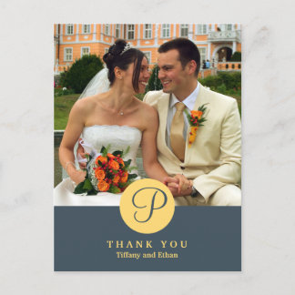 Blue centre classic monogram photo thank you note postcard