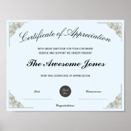 Blue Certificate of Appreciation Custom Logo Poster
