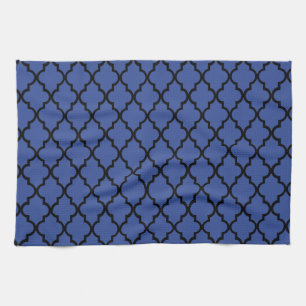 Blue Cerulean & Black Maroccan Trellis Quatrefoil Tea Towel