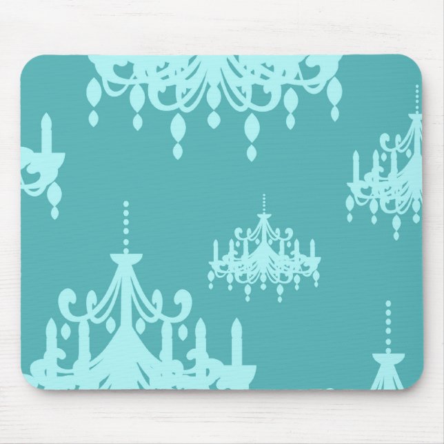 blue chadelier damask on aqua blue mouse mat (Front)