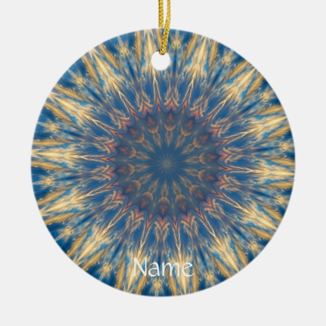 Blue Chakra Kaleidoscope Thunder_Cove Ceramic Tree Decoration (Front)