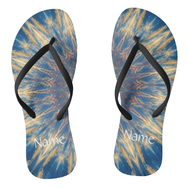 Blue Chakra Kaleidoscope Thunder_Cove  Flip Flops (Footbed)