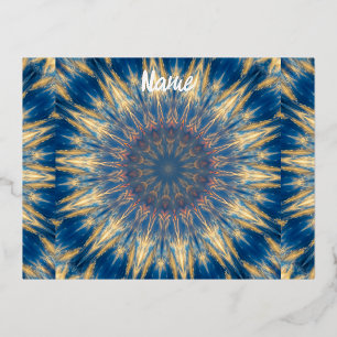 Blue Chakra Kaleidoscope Thunder_Cove Foil Holiday Postcard