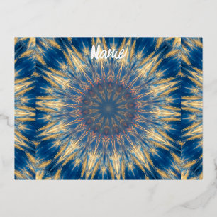 Blue Chakra Kaleidoscope Thunder_Cove Foil Holiday Postcard