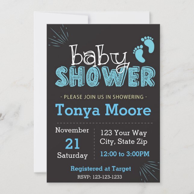 Blue Chalkboard Baby Shower Invitation (Front)