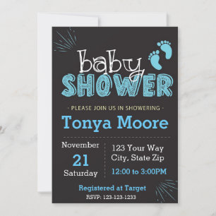 Blue Chalkboard Baby Shower Invitation