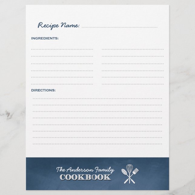 Blue Chalkboard Family Cookbook Binder Insert (Front)