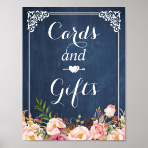 Blue Chalkboard Floral Cards and Gifts Sign