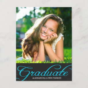 Blue Chalkboard Graduation Party Invite Postcard