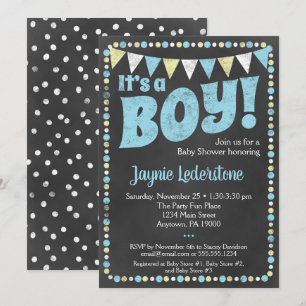 Blue Chalkboard It's A Boy Baby Shower Invitation