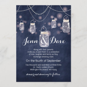 Blue Chalkboard Mason Jar Wedding Invitation