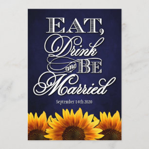 Blue Chalkboard Sunflower Wedding Invitations