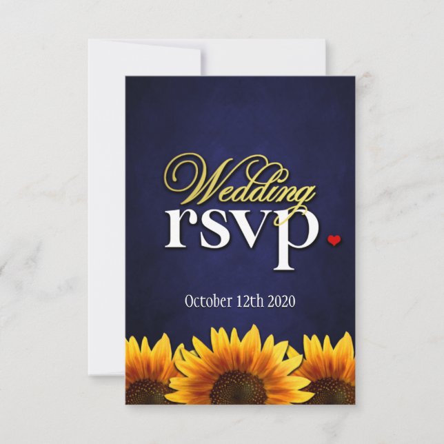 Blue Chalkboard Sunflower Wedding RSVP Cards (Front)