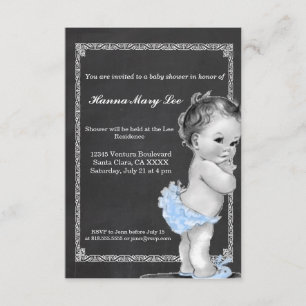 Blue Chalkboard Vintage Baby Shower Invitation