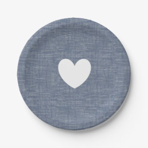 Blue chambray denim heart custom paper plate