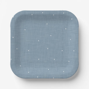 Blue chambray effect cute simple polka dot paper plate