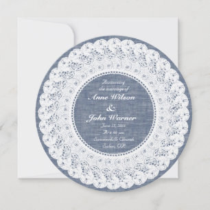 Blue chambray elegant round lace photo invitation