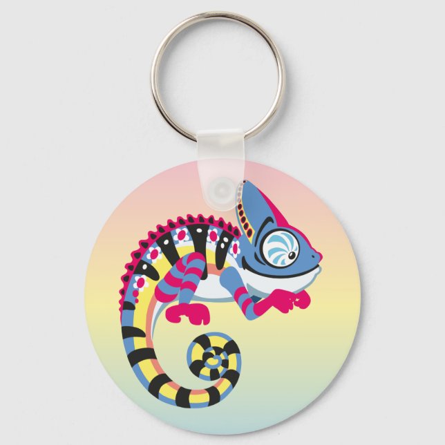 blue chameleon map key ring (Front)
