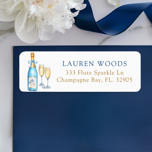 Blue Champagne Bridal Shower Return Address Label (Bridal Shower Return Address Label)